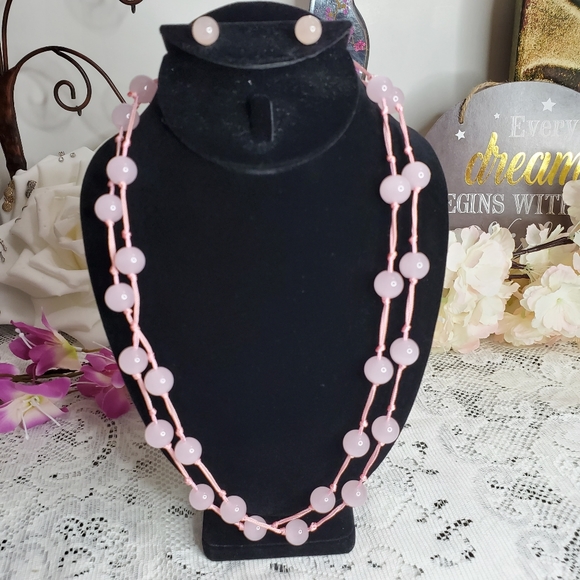 Rose Pink Necklace & Earring set - Picture 1 of 4